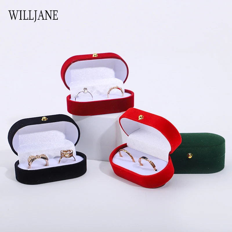Velvet Dual Jewelry Ring Gift Packaging Box Engagement Wedding Couple Ring Box Valentine Double Rings Storage Presentation Case