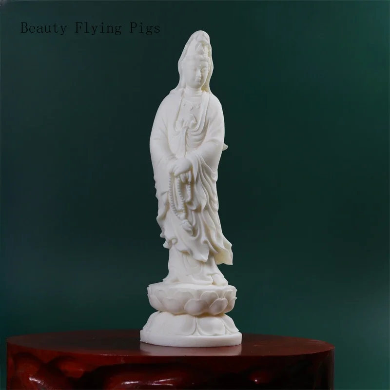 Simple and Modern Ivory Fruit, Lotus Shaped Guanyin Buddha Statue Decorations, Home Made Nanhai Guanyin Statue Handicrafts