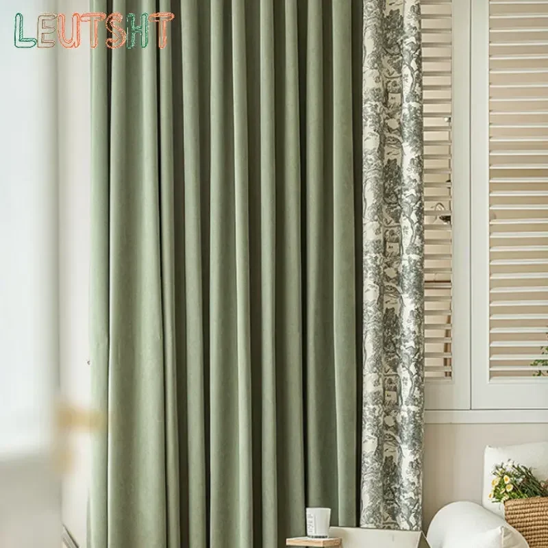 Custom Size French Curtains for Living dining room bedroom Home Interior Luxury Chenille Print Edge Matching Window White Tulle