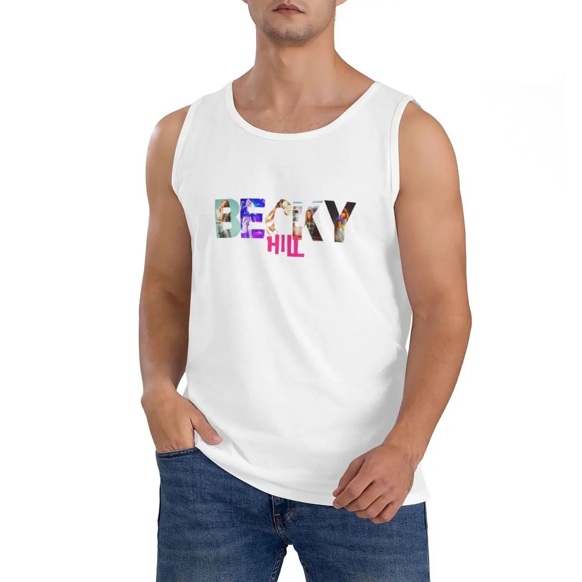 100% Cotton Becky Hill Classic Sticker Sleeveless T-Shirt Men Workout Sports Clothing Tops Men's Crew Neck Vest