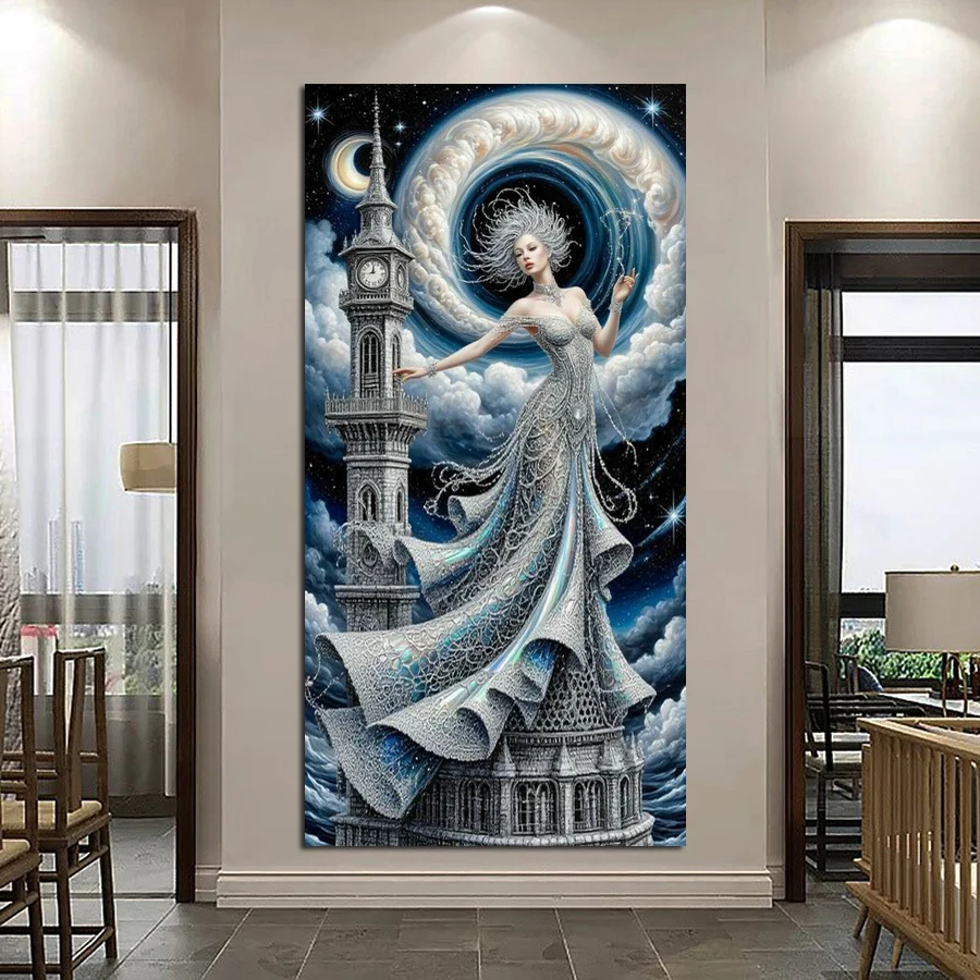 

Bell Tower Beauty Woman Большой размер Diy Diamond Arts Наборы для рисования Полный квадратный круглый дрель Мозаика Вышивка Картина Настенный декор