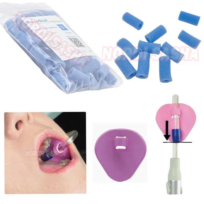 

50 шт./пакет, стоматологическая аспирационная трубка, держатель для слюны, защитная губка, защита зубов, сетка против отеков