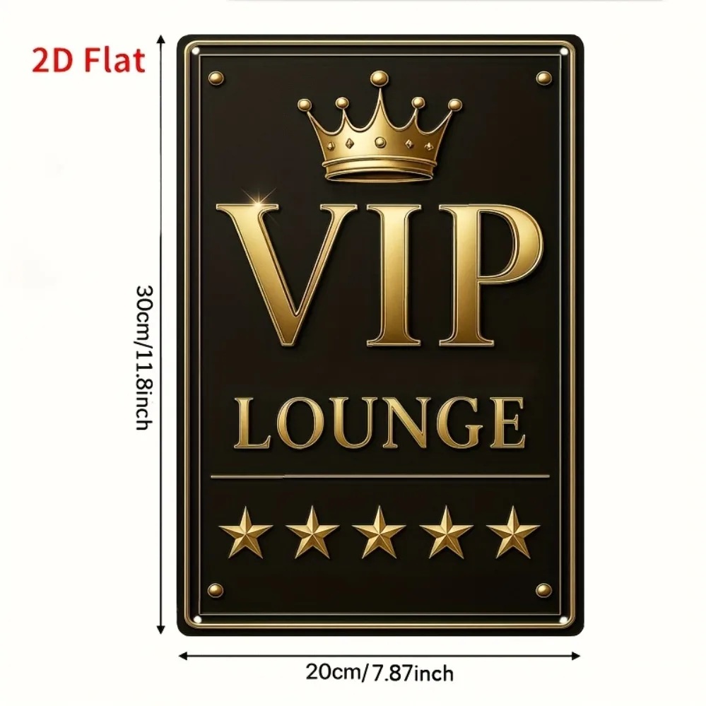 Elegant 2D Printed Metal Wall Art - VIP Lounge Sign with Gold Crown Design for Office, Restaurant, Club & Interior Spaces,