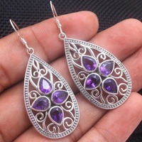 Vintage Waterdrop Earrings Grave Purple Stone Geometric Creativity Silver Color Dangle Earrings for Women Jewelry