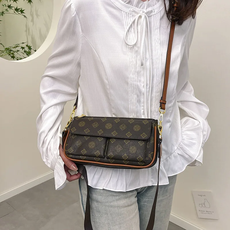 Borsa da donna con texture premium 2025 - Borsa a tracolla/ascella versatile retrò di nicchia in colore a contrasto