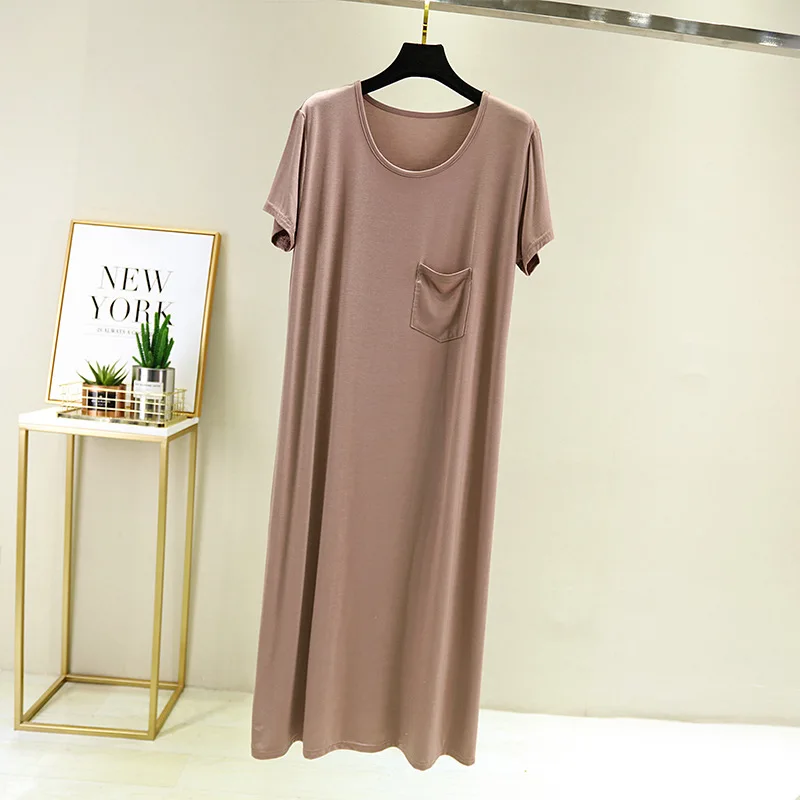 New Modal Pajamas Pocket Casual Dress Summer Soft Nightwear Breathable Short Sleeve Sleepwear Night Dress Women Nightgowns