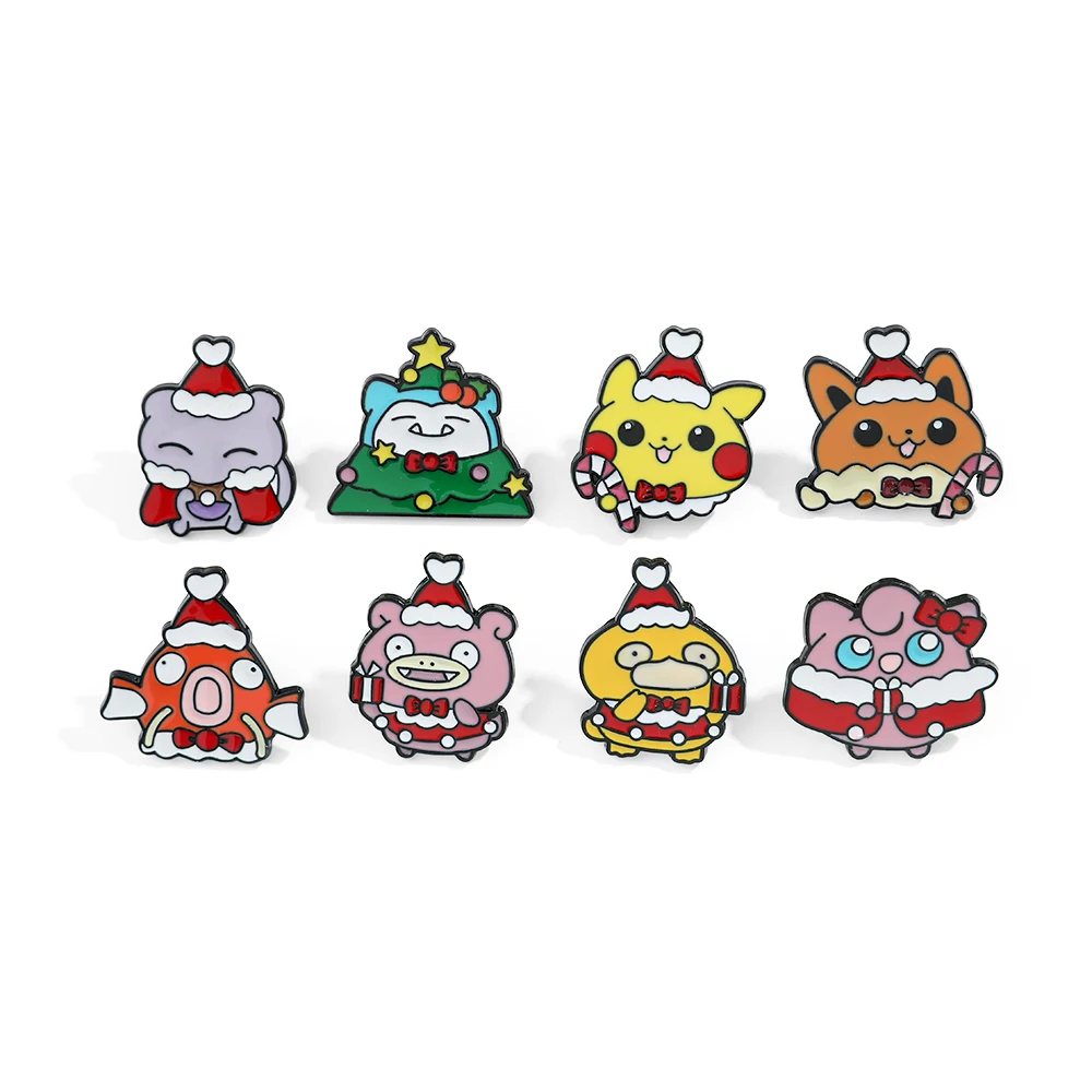 8 pcs Christmas Slowpoke Brooch Cute Pikachu Mewtwo Lapel Pin Backpack Clothing Jewelry Metal Badge Accessories Gift for Friends