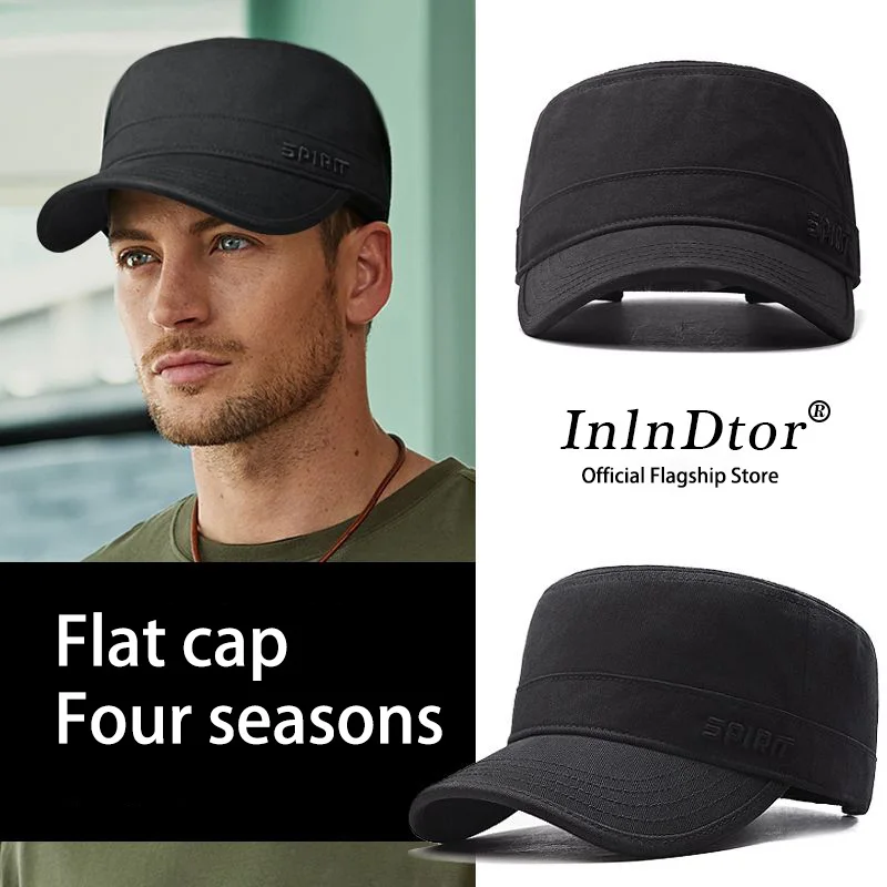 Back closure flat top hat four seasons models adjustable cotton men's outing leisure embroidery letters military cap