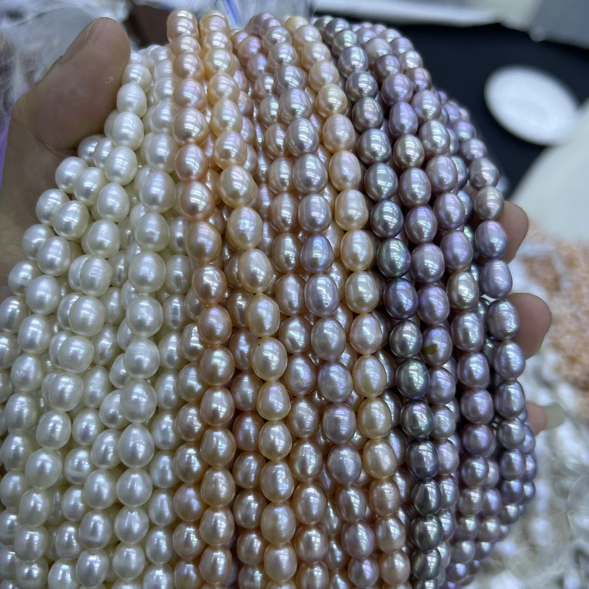 

Natural Freshwater Pearl 6-7mmAAA Orange White Purple Fat Rice Bead Jewelry Make DIY Necklace Bracelet Accessories Gift Wedding