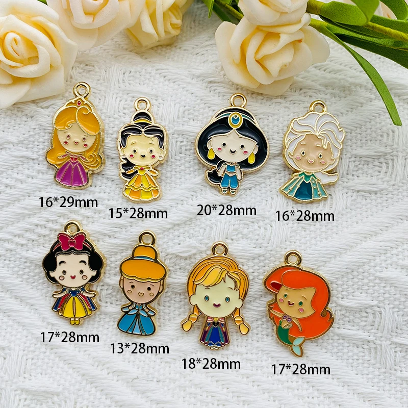 10pcs Alloy Enamel Charm Cute Princess Series Pendant Earrings DIY Designer Handmade Jewelry Accessories Keychain Charms