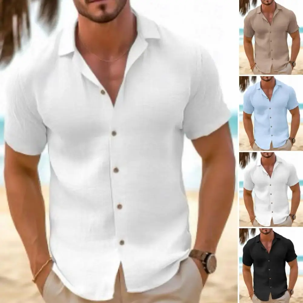 

Men Shirt Stylish Men's Beach Shirt Lapel Collar Short Sleeves Single-breasted Cardigan for Formal or Business Style Men Lapel