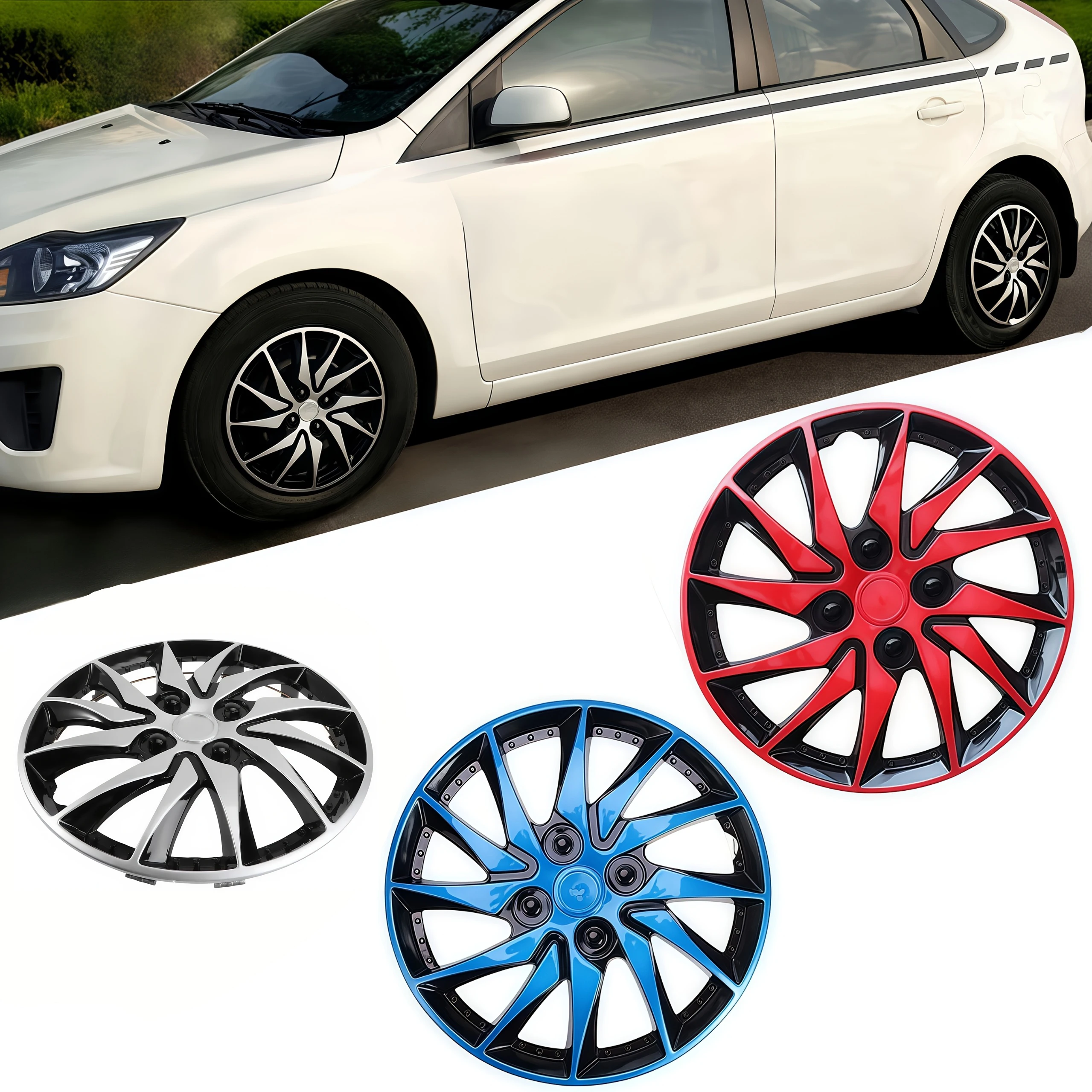 

Комплект из 4 универсальных колпаков для автомобильных дисков 14 дюймов: защита и декор, серебристые, черные, красные, синие, для стайлинга и тюнинга