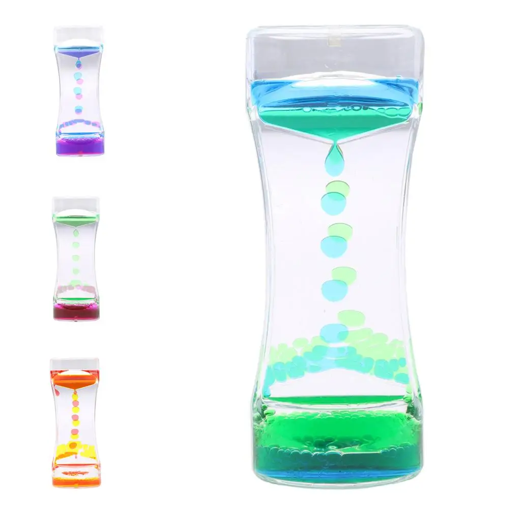 Sensory Educational Timer Acrylic Liquid Hourglass Floating Color Bubbler Calm Down Toy for Children Gift