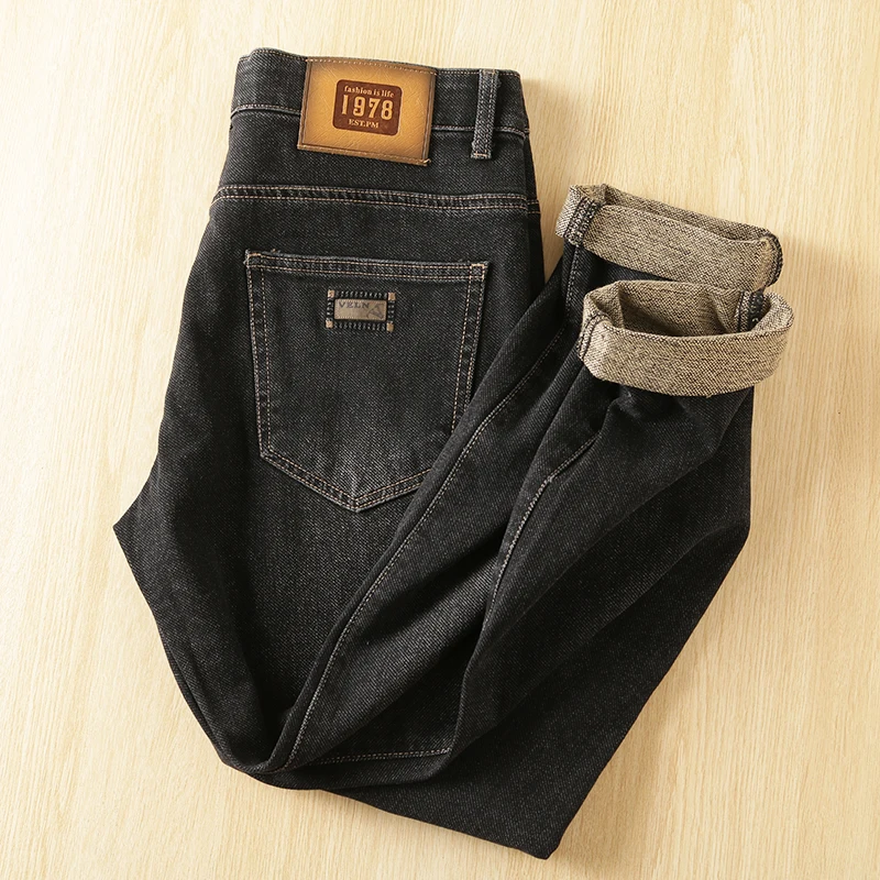 

Men's Faion Slim Fit Straight Leg Jeans High Elastici Knitted Autumn Sle mid Waist Long Pants Cotton Stretch Denim