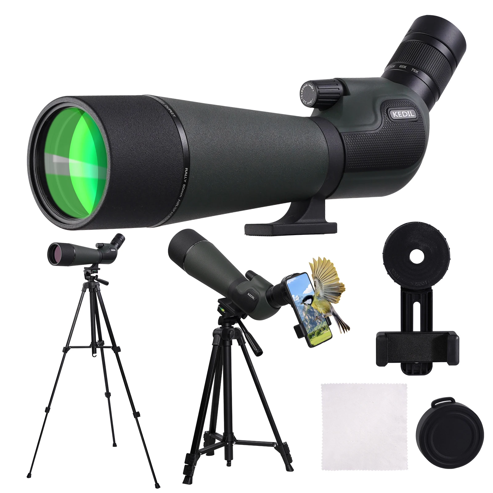 

Зрительная труба для телескопа 25-75x80, мощный зум FMC BAK7, монокуляр со штативом, адаптер для телефона для наблюдения за птицами по мишеням