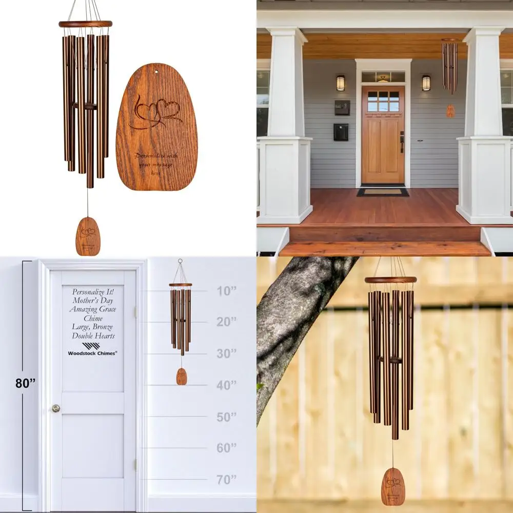 

Customized 40" Large Bronze Double Heart Memorial Wind Chime Amazing Grace Outdoor Chimes