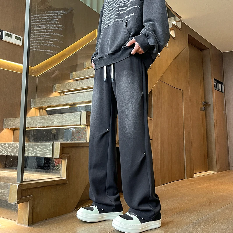 

Мужские спортивные брюки на осень, плиссированные, свободные, в стиле рабочей одежды, повседневные широкие джинсы, молодежные, из хлопка...