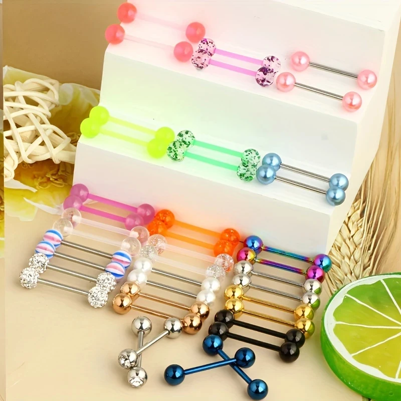 40pcs Stainless Steel & Acrylic Tongue and Nipple Barbell Piercing Jewelry Set Elegant Boho Style for Daily Party Vacation Wear