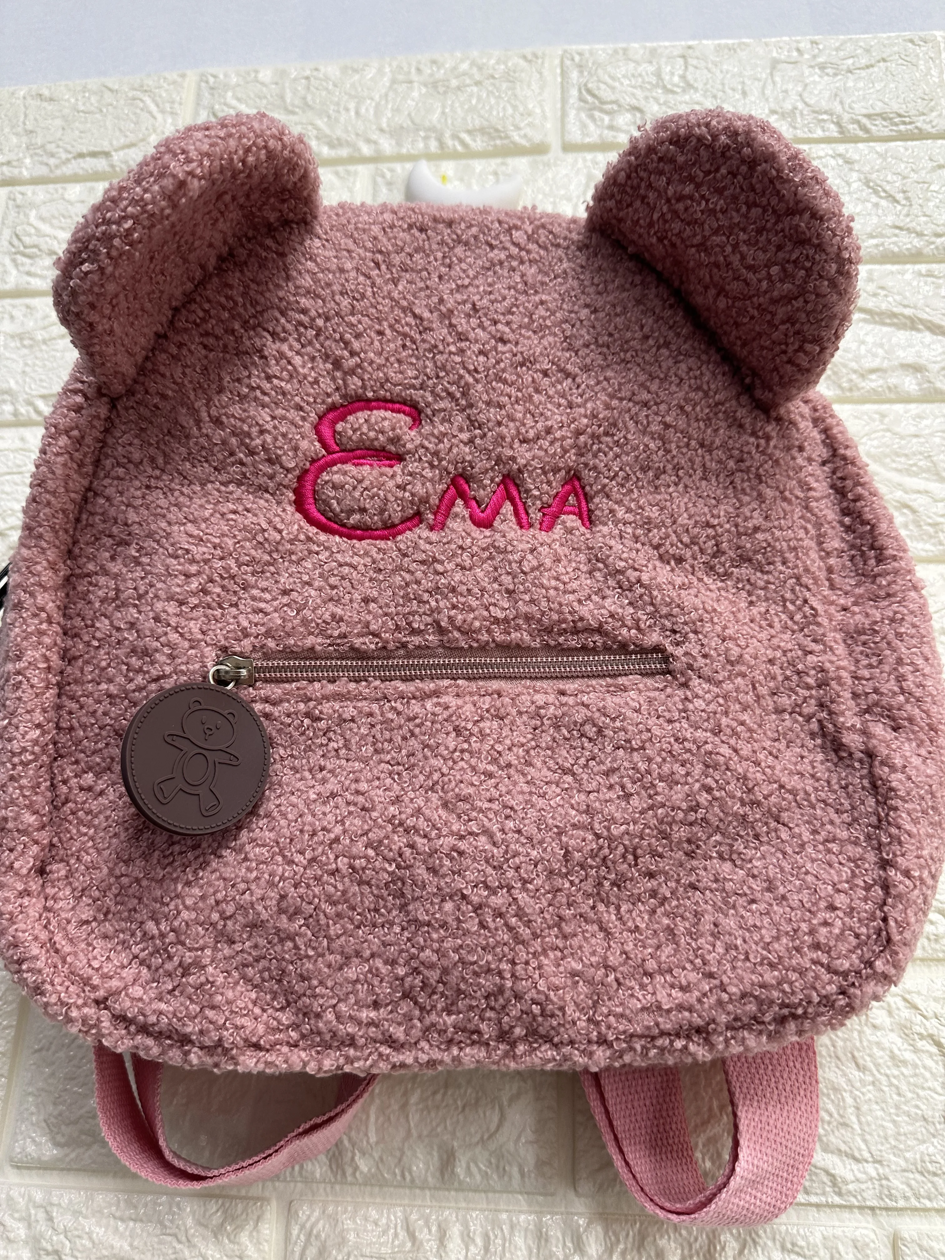 Personalized Embroidery Toddler Backpack Pink Bag Lightweight Plush Bear Bag Kids Custom Name Backpack for Boys Girls Ladies