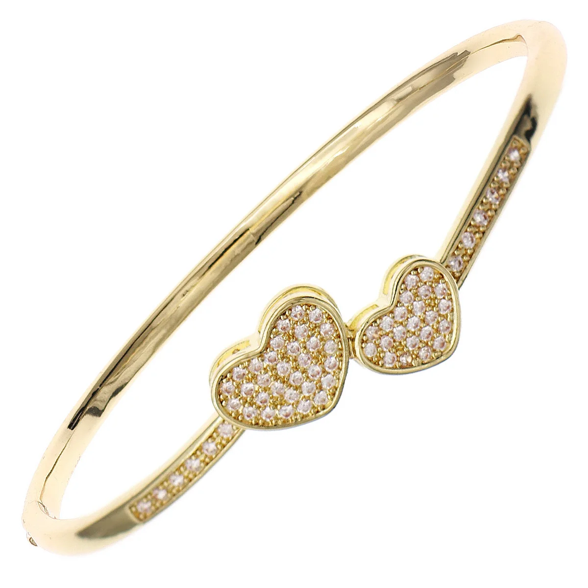 Squisito cuore in rame con zirconi Bracciale da donna Bracciale aperto con strass fatto a mano alla moda Bracciale a mano con gioielli da festa