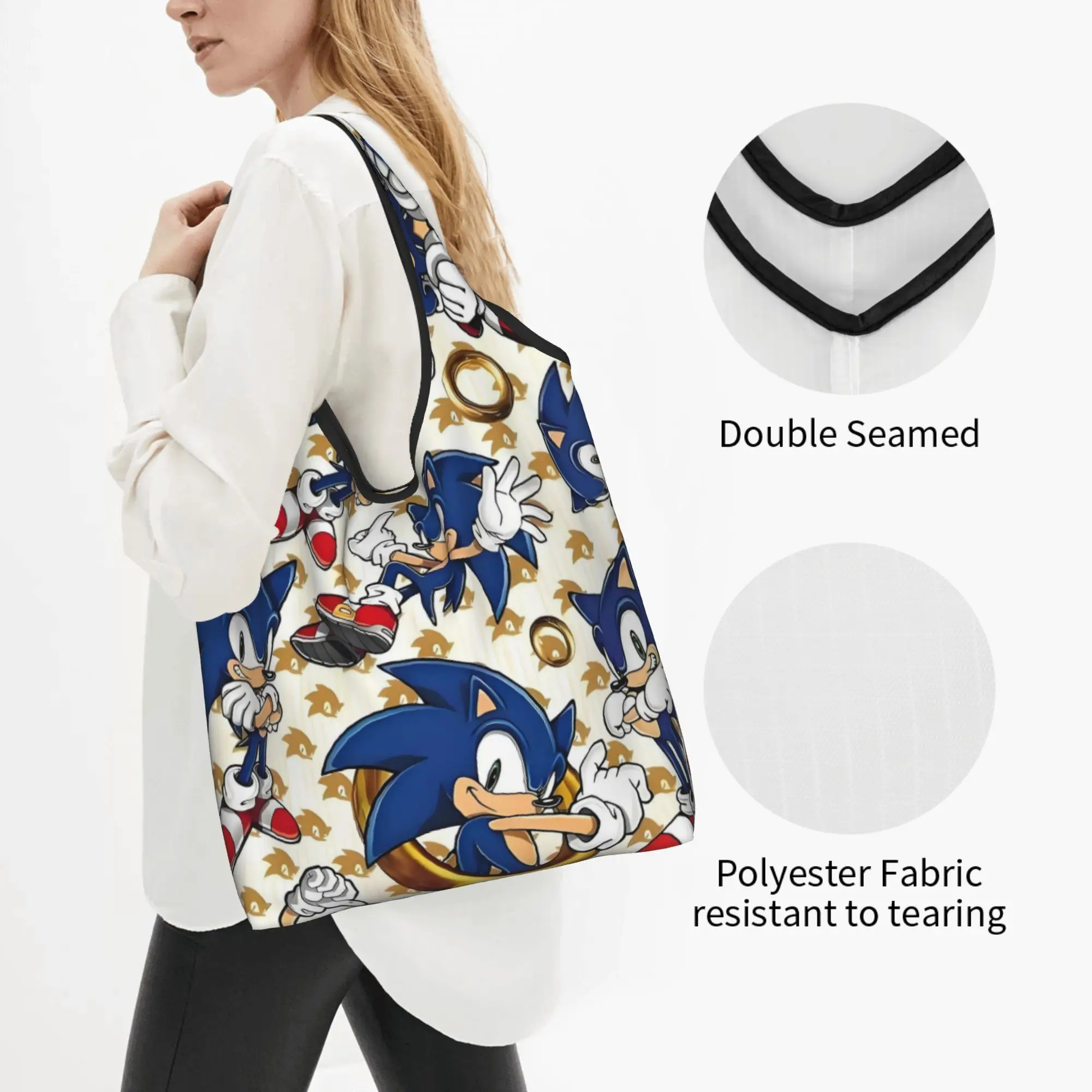 Fashion Printing Japanese Game Hedgehogg Shadow  Shopping Tote Bag Portable Shopper Shoulder Cartoon Handbag