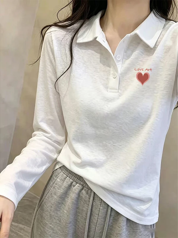 White Long Sleeve  Neck T-shirt Women's Casual Slim Fit Snowflake Cotton Spring Autumn Lightweight Comfortable Polyester