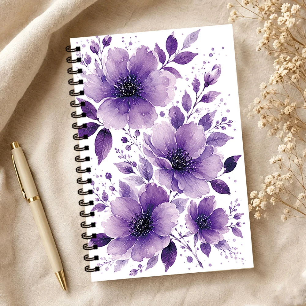 Aquarell-Notizbuch mit lila Blumenmuster, 1 Stück, blanko linierte Seiten, ideales Geschenk zum Notieren, inspirierend für jedermann, perfekt für Studenten
