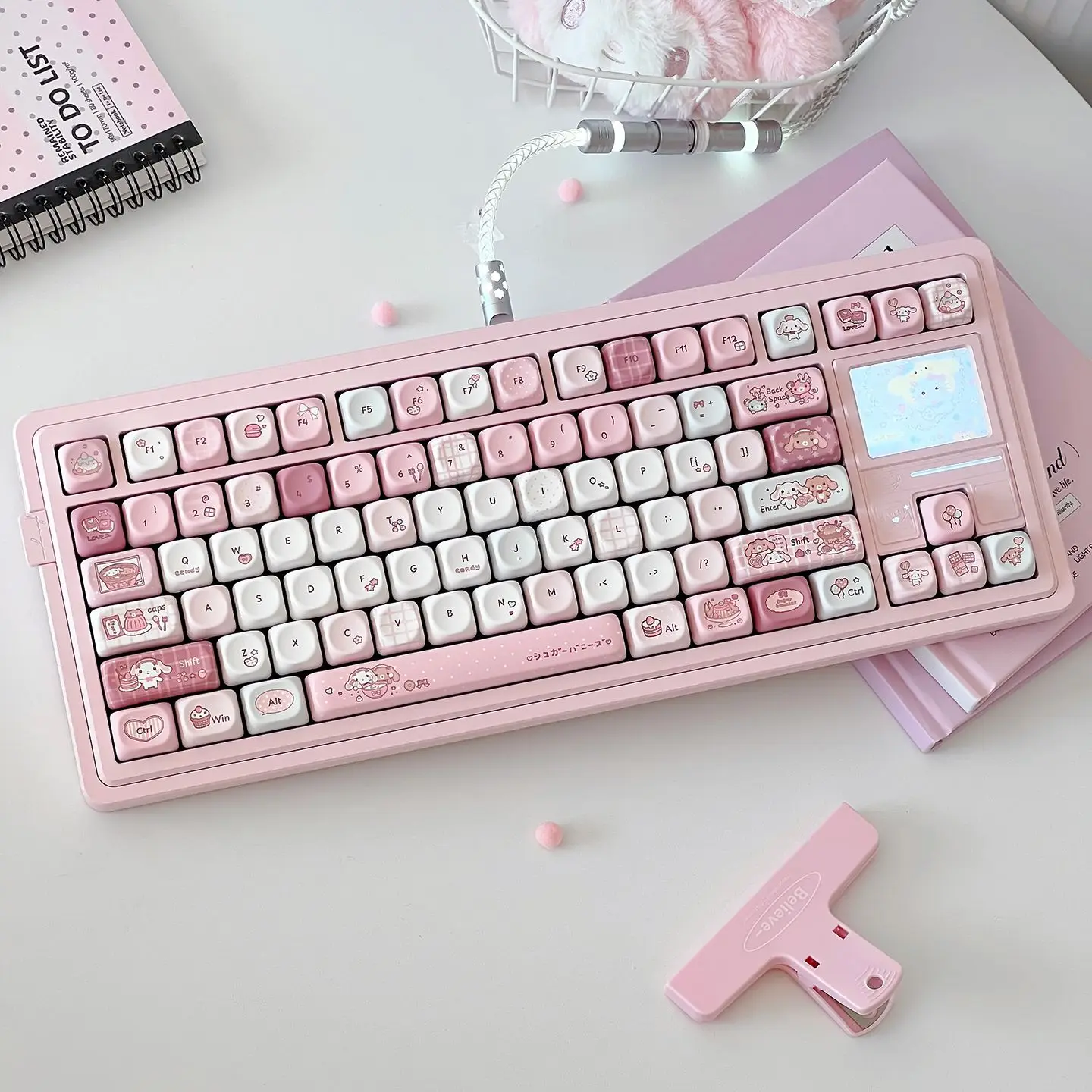 MAIMOOO Dessert Bunny Keycap MOA Profile PBT Thermal Sublimation Custom Pink Cute Rabbit Keycaps for Aula Mechanical Keyboard