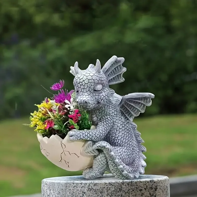 1Pcs Dragon Flower Pot Eggshell Flower Pot Resin Flower Pot Indoor and Outdoor Windows Garden Balcony Desk Nursery Gardening