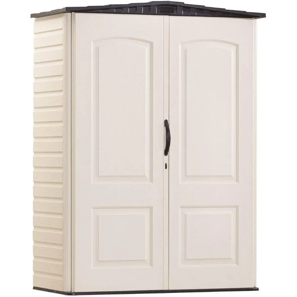 

Rubbermaid Large Vertical Resin Outdoor Storage Shed With Floor (6.2 x 4.6 Ft), Weather Resistant, Beige/Brown