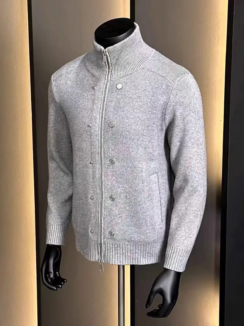 

High Quali Faion Busin Men's Knitted Sweater Jaet Stand Collar Zipper Closure Long Sve Autumn Winter New Arrival