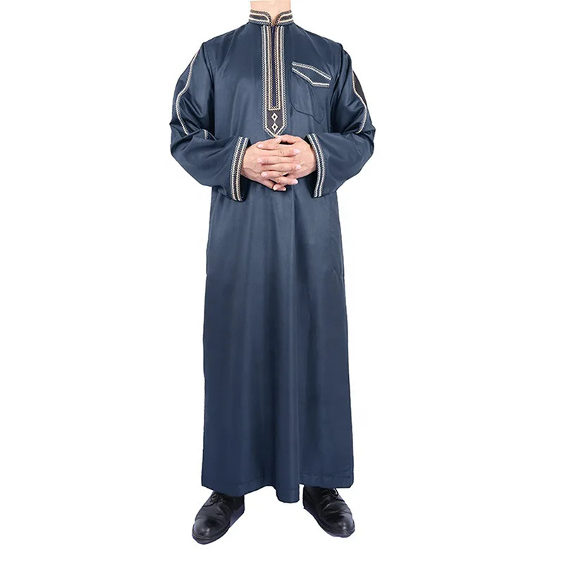 Robe Homme Grande Taille Polyester Saoudien Slamic Col Montant Arabe Eid Vêtements Caftan Manches sulfM-4XL M-XXXXL