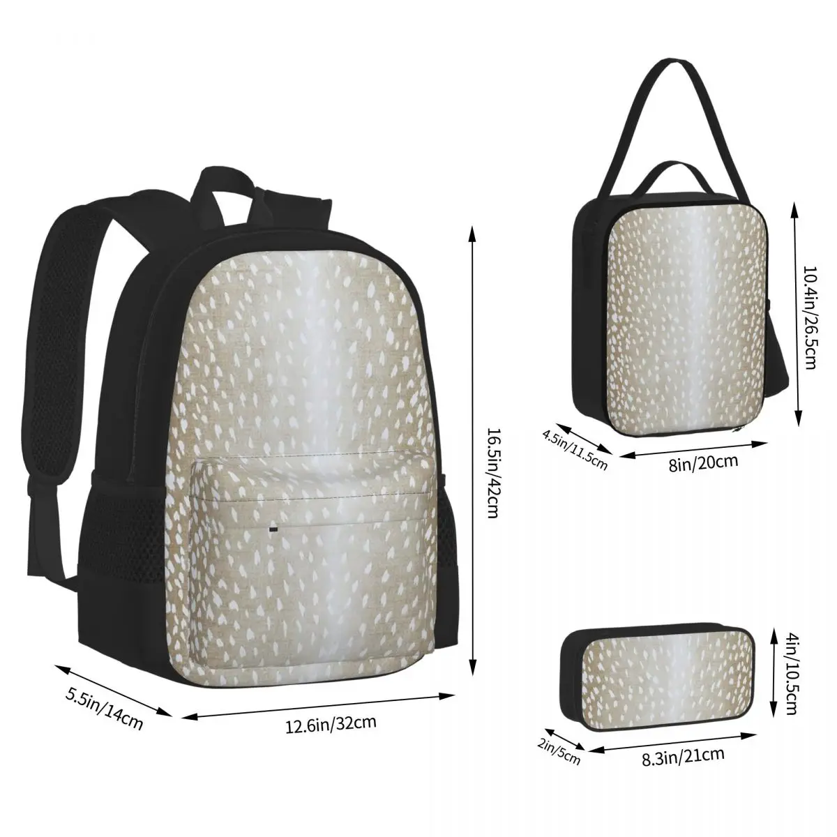 Fawn Beige Antelope Print Backpacks Boys Girls Bookbag School Bags Children Rucksack Lunch Bag Pen Bag Three-Piece Set