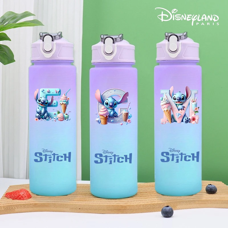 

26letters Gradient Color Straw Water Bottle Lilo Stitch Boy Girl Cartoon Drinking Water Cup Outdoor Large Capacity Camp Drinkcup