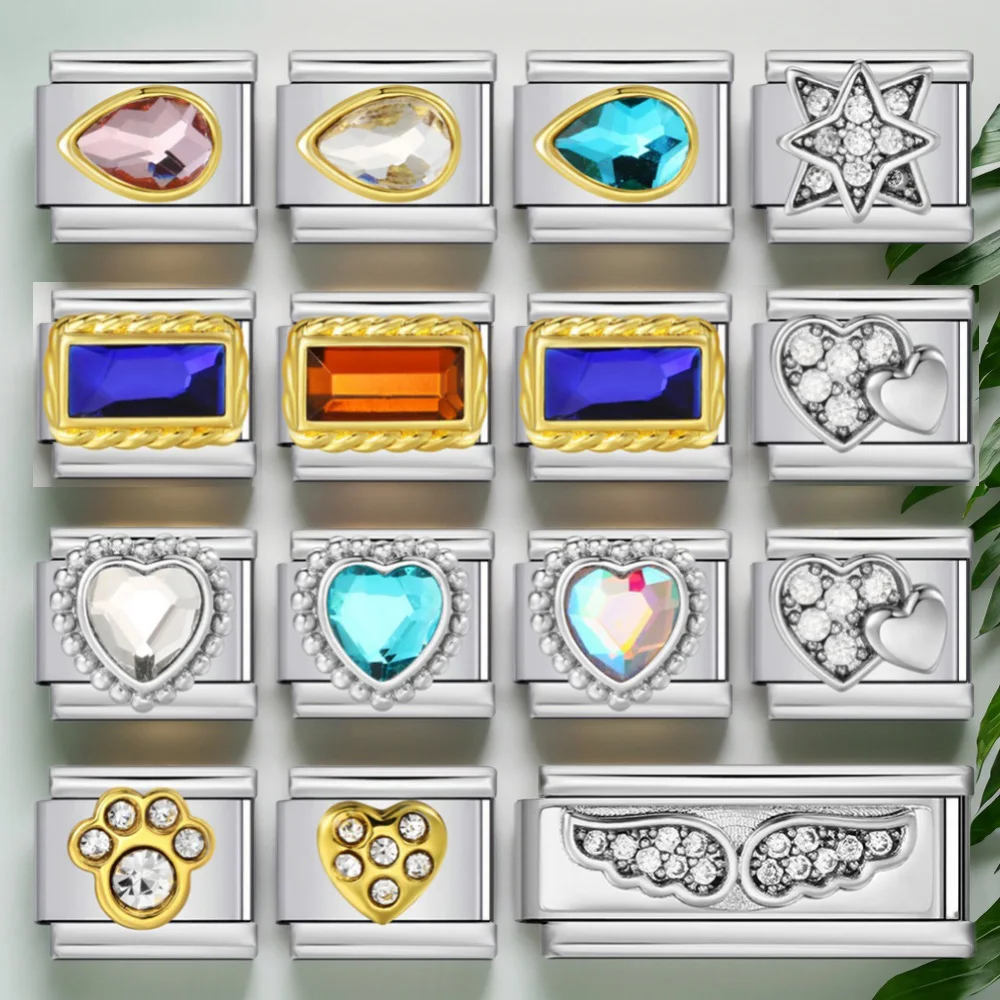  URING سحر القطع الناقص مربع القلب زركونيا رابط الإيطالي صالح 9 مللي متر أساور من الفولاذ المقاوم للصدأ صنع DIY بها بنفسك مجوهرات النساء الرجال الموضة #2