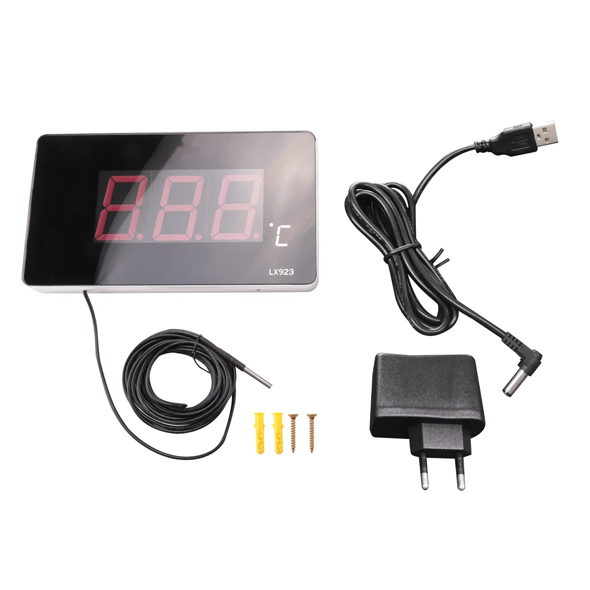 Pool Thermometer with LED Display and Waterproof Probe Thermometer for Water Fish Tank Outdoor Temperature Meter EU Plug