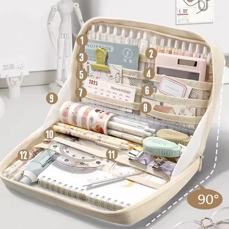 حقيبة أقلام رصاص ذات سعة كبيرة للغاية ، قماش كاواي ، فتحة 90 درجة ، حقيبة مستحضرات تجميل عالية الجودة ، أدوات مكتبية للطلاب ، مستلزمات مدرسية #5