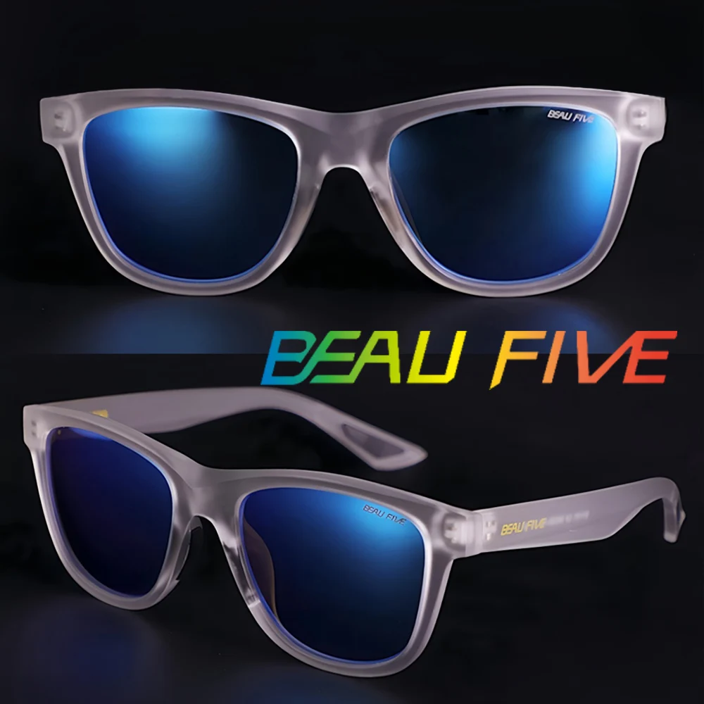

BEAU FIVE Brand Men Square Sunglasses Sports Polarized Sun Glasses Fashion Women Shades Reflective Coating Colorful Lens