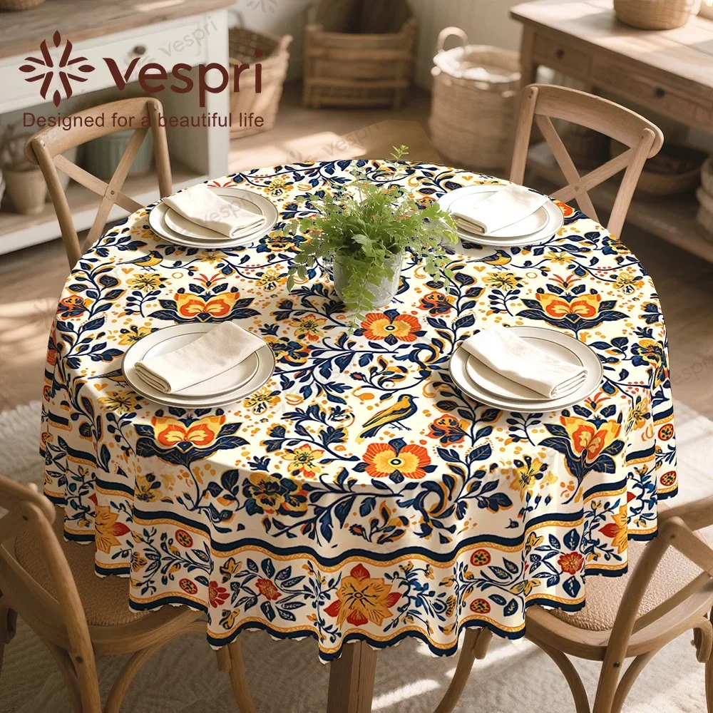 National tablecloth, with yellow and blue decorations, green leaves, flowers and patterns. Country style, home decoration yzb