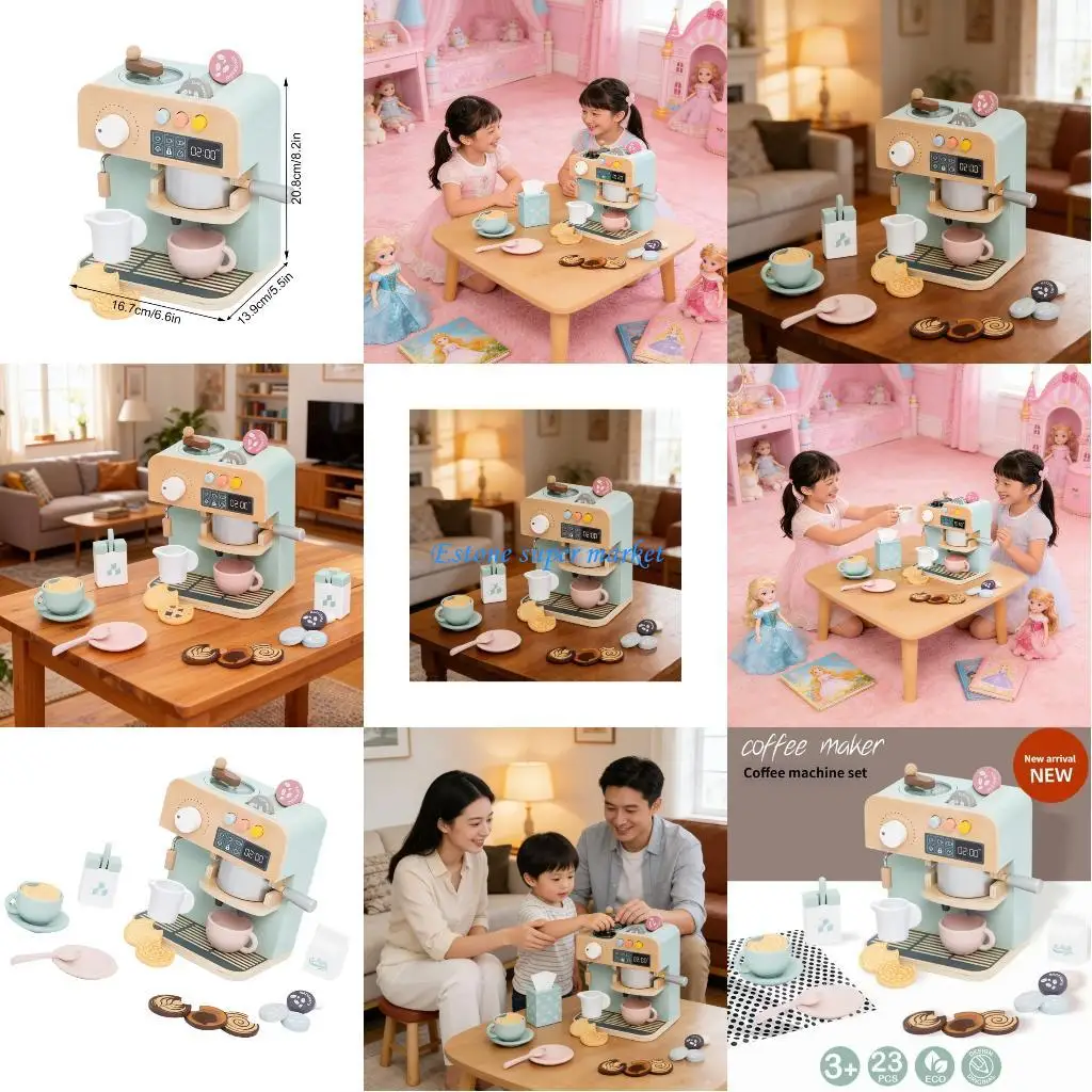 

090B Kids Cooking Acting Toy Oaken Coffee Machine Set Educational Present