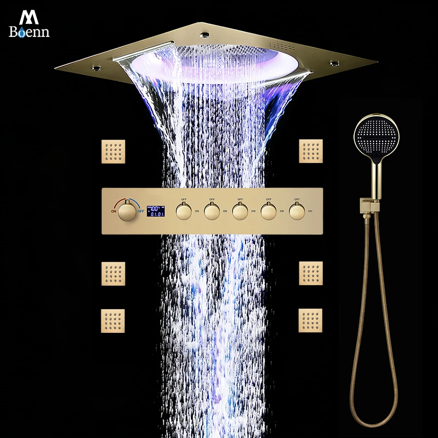 

M Boenn High-Quality Music Shower Set System Bathroom Faucets 64-Color Lighting Black Shower Head Large flow Hot and Cold Mixer