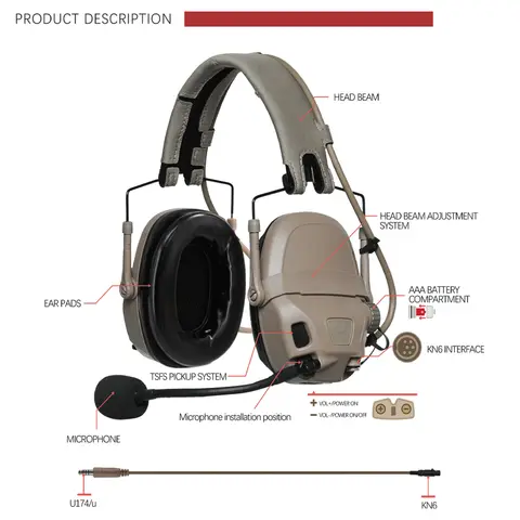 KRYDEX Tactical FCS AMP Headset Med Mikrofon Taktik Kommunikation Brusreducerande Utrustning Headsettillbehör 10 best sales förstärkare för headset - №2