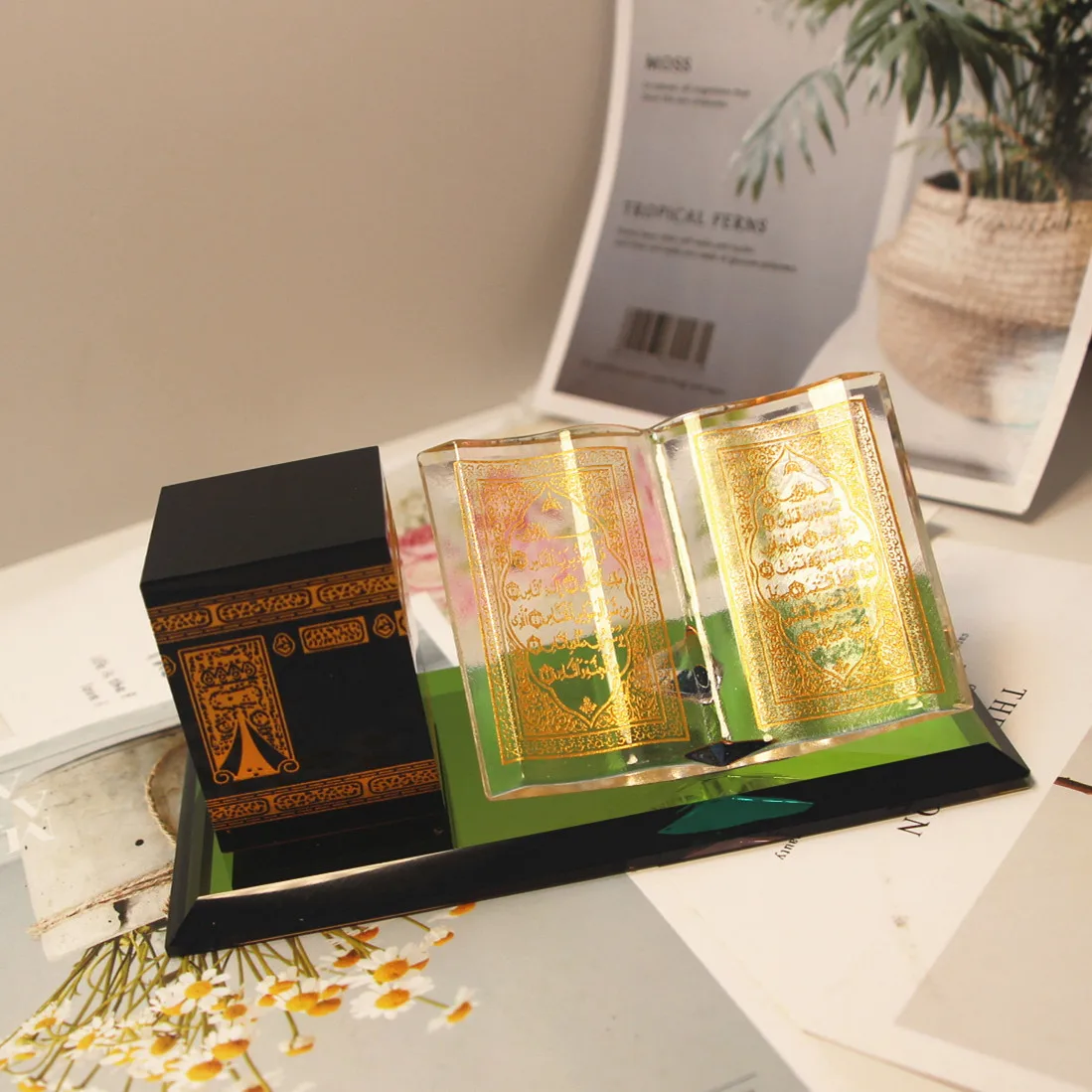 Islamic Crystal Kaaba Ornament, Model of Mecca Kaaba with Quranic Verses, Muslim Home Desktop Decor, Eid al-Fitr Gift