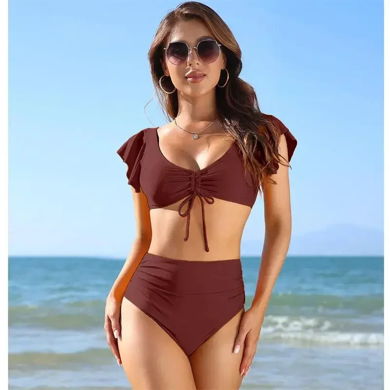 LeLeDolphin nuevo conjunto de Bikini de dos piezas de cintura alta, traje de baño femenino sólido, ropa de playa para mujer, traje de baño, bañador, Bikini