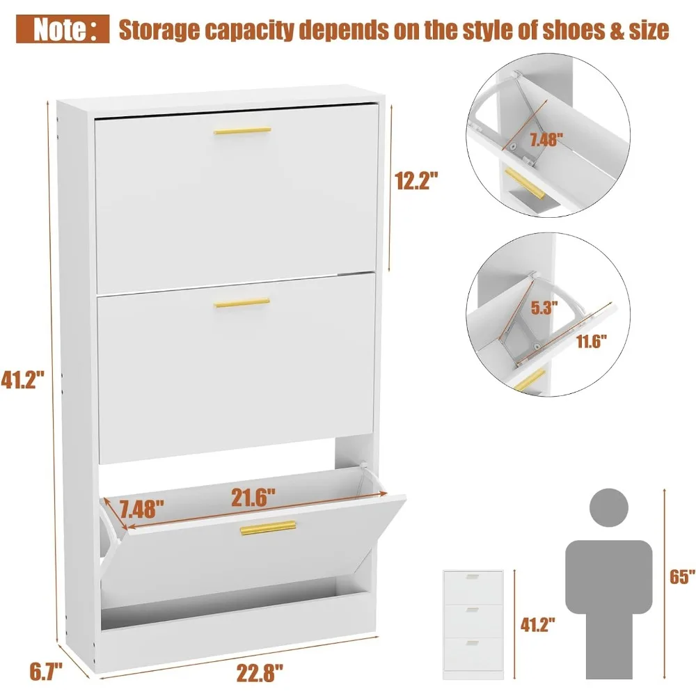 Schuhs chrank mit 3 Flip-Schubladen, schlanke freistehende schmale Schuh-Organizer-Rack-Schränke, Schuhs chrank