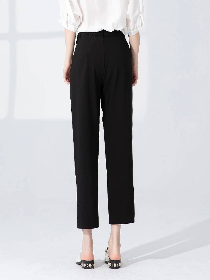 Dailanzhi 여름 신상품 슬리밍 블랙 롱 스트레이트 레그 슈트 바지 여성 바지 통근 전문 하이 웨이스트 지퍼