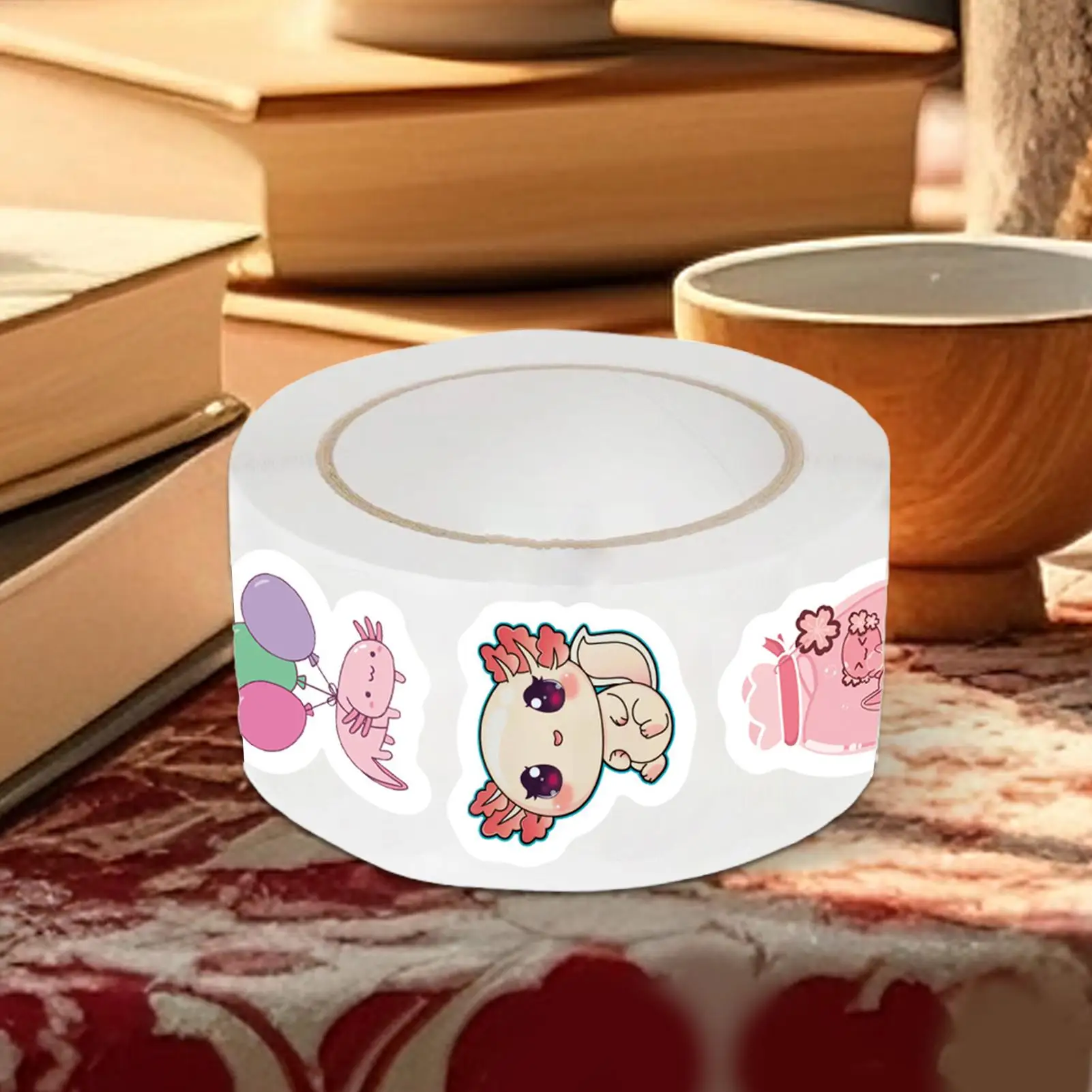 Naklejki z aksolotlami dla dzieci, 500 sztuk/rolka, wodoodporne naklejki do dekoracji, do dziennika, do klasy, na przyjęcia szkolne, do biura.