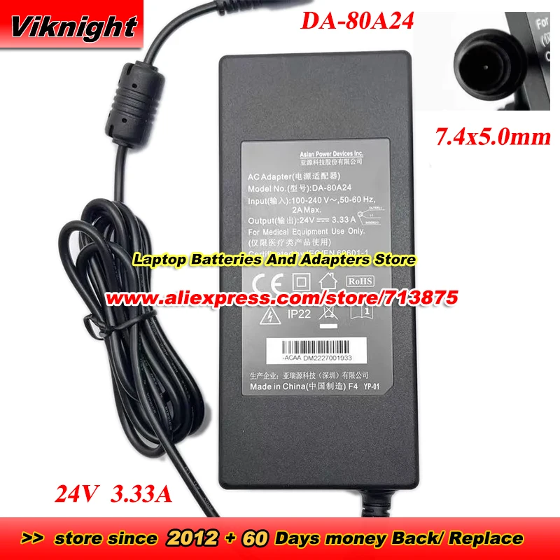 Genuine DA-80A24 AC Adapter For APD 24V 3.33A 79.92W with 7.4x5.0mm Power Adapter Charger