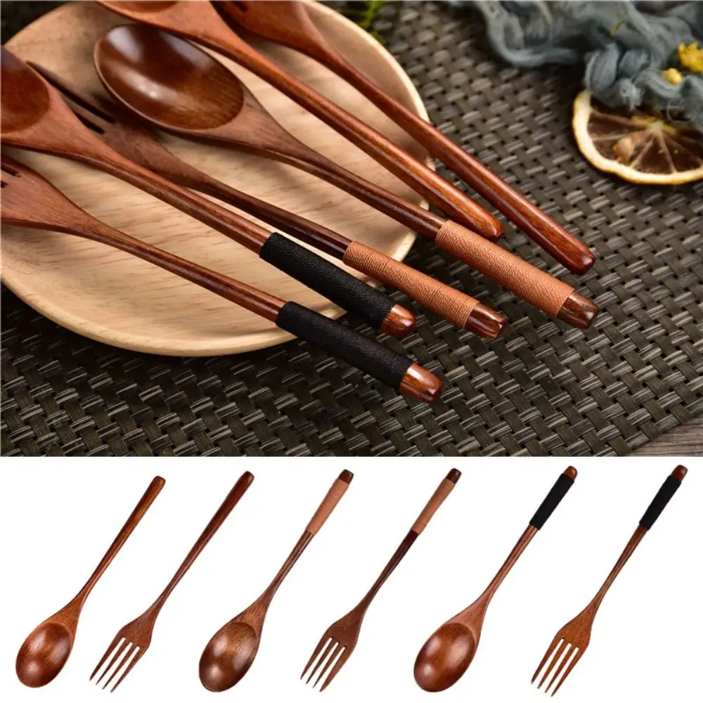New High Quality Natural Wooden Spoon Handmade Dinner Kit Kitchen Spoon Fork Kitchen Accessories