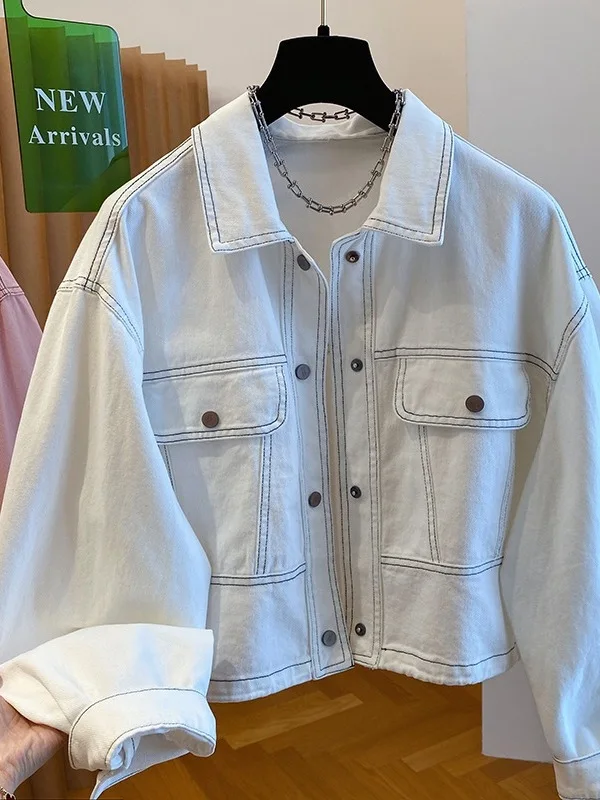 سترة نسائية فضفاضة غير رسمية من قماش الدنيم لربيع وخريف جديد ملابس عمل من القطن والبوليستر المقاوم للتشوه #5